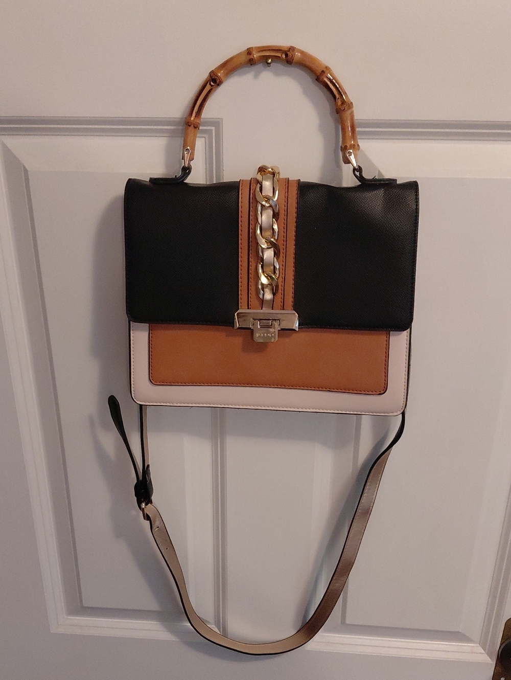 Aldo Colorblock Top-Handle Satchel in Black, Tan & Cream
